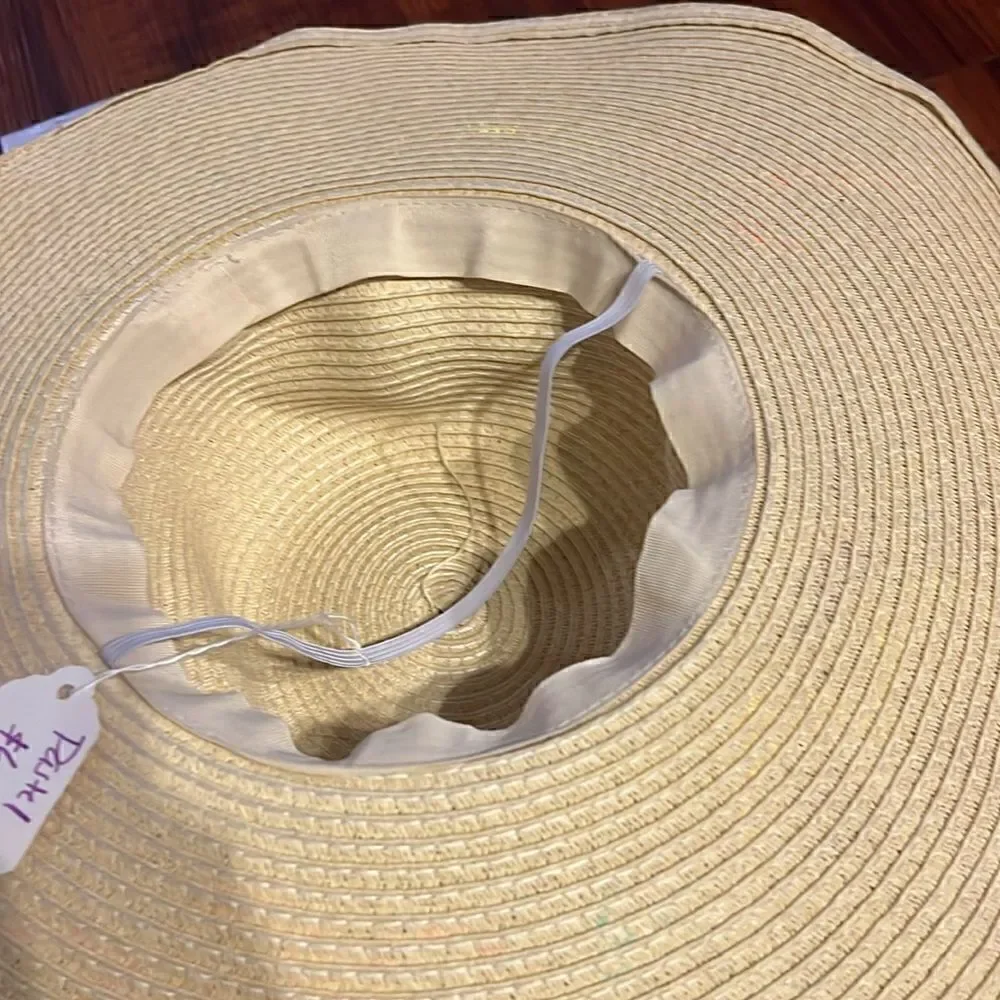 Pastel Heart Hand Painted Floppy Hat - Beige BRAND NEW